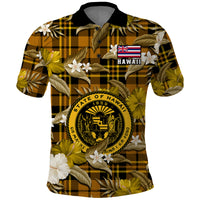 Hawaii State Polo Shirt Tropical Flowers Mix Tartan Gold Version - Wonder Print Shop