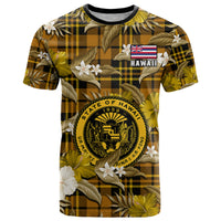 Hawaii State T Shirt Tropical Flowers Mix Tartan Gold Version - Wonder Print Shop