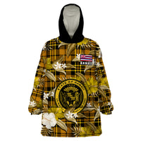 Hawaii State Wearable Blanket Hoodie Tropical Flowers Mix Tartan Gold Version - Wonder Print Shop