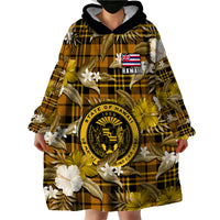Hawaii State Wearable Blanket Hoodie Tropical Flowers Mix Tartan Gold Version - Wonder Print Shop