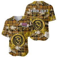 (Custom Personalised) Hawaii State Baseball Jersey Tropical Flowers Mix Tartan Gold Version - Wonder Print Shop