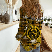 (Custom Personalised) Hawaii State Women Casual Shirt Tropical Flowers Mix Tartan Gold Version - Wonder Print Shop