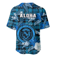 Hawaii State Baseball Jersey Tropical Flowers Mix Tartan Blue Version - Wonder Print Shop
