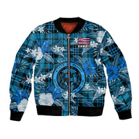 Hawaii State Bomber Jacket Tropical Flowers Mix Tartan Blue Version - Wonder Print Shop