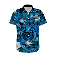 Hawaii State Hawaiian Shirt Tropical Flowers Mix Tartan Blue Version - Wonder Print Shop
