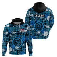 Hawaii State Hoodie Tropical Flowers Mix Tartan Blue Version - Wonder Print Shop