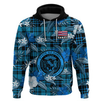 Hawaii State Hoodie Tropical Flowers Mix Tartan Blue Version - Wonder Print Shop