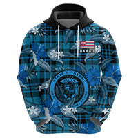 Hawaii State Hoodie Tropical Flowers Mix Tartan Blue Version - Wonder Print Shop