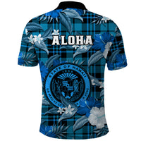 Hawaii State Polo Shirt Tropical Flowers Mix Tartan Blue Version - Wonder Print Shop