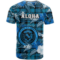 Hawaii State T Shirt Tropical Flowers Mix Tartan Blue Version - Wonder Print Shop
