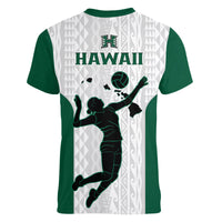 Hawaii Volleyball Women V Neck T Shirt Hawaiian Kakau White Style - Wonder Print Shop