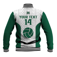 (Custom Text And Number) Hawaii Volleyball Baseball Jacket Hawaiian Kakau White Style - Wonder Print Shop