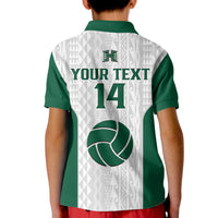 (Custom Text And Number) Hawaii Volleyball Polo Shirt for Kid Hawaiian Kakau White Style - Wonder Print Shop