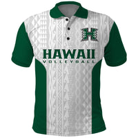 (Custom Text And Number) Hawaii Volleyball Polo Shirt Hawaiian Kakau White Style - Wonder Print Shop