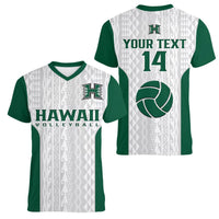 Women's v-neck volleyball T-shirt: front Hawaii Volleyball, back YOUR TEXT 14