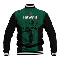 Hawaii Volleyball Baseball Jacket Hawaiian Kakau Green Style - Wonder Print Shop