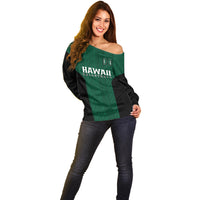Hawaii Volleyball Off Shoulder Sweater Hawaiian Kakau Green Style - Wonder Print Shop