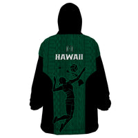 Hawaii Volleyball Wearable Blanket Hoodie Hawaiian Kakau Green Style - Wonder Print Shop