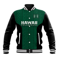 (Custom Text And Number) Hawaii Volleyball Baseball Jacket Hawaiian Kakau Green Style - Wonder Print Shop