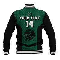 (Custom Text And Number) Hawaii Volleyball Baseball Jacket Hawaiian Kakau Green Style - Wonder Print Shop
