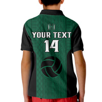 (Custom Text And Number) Hawaii Volleyball Polo Shirt for Kid Hawaiian Kakau Green Style - Wonder Print Shop