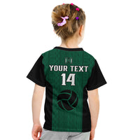 (Custom Text And Number) Hawaii Volleyball Kid T Shirt Hawaiian Kakau Green Style - Wonder Print Shop