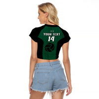 (Custom Text And Number) Hawaii Volleyball Raglan Cropped T Shirt Hawaiian Kakau Green Style - Wonder Print Shop