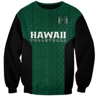 (Custom Text And Number) Hawaii Volleyball Sweatshirt Hawaiian Kakau Green Style - Wonder Print Shop