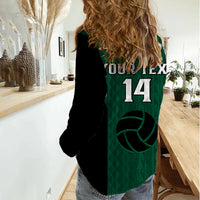 (Custom Text And Number) Hawaii Volleyball Women Casual Shirt Hawaiian Kakau Green Style - Wonder Print Shop