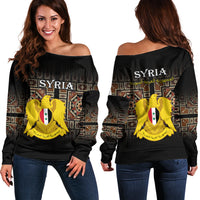 Syria Off Shoulder Sweater Coat Of Arms Mix Syrian Mosaic - Wonder Print Shop