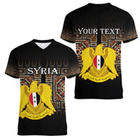 (Custom Personalised) Syria Women V Neck T Shirt Coat Of Arms Mix Syrian Mosaic - Wonder Print Shop