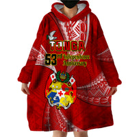 Tonga Wearable Blanket Hoodie Happy 53rd Independence Anniversary Tongan Pattern - Wonder Print Shop