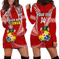 (Custom Text And Number) Tonga Rugby Hoodie Dress Mate Maa Tonga Pacific Tongan Ngatu - Wonder Print Shop