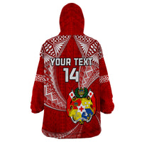 (Custom Text And Number) Tonga Rugby Wearable Blanket Hoodie Mate Maa Tonga Pacific Tongan Ngatu - Wonder Print Shop