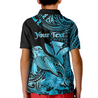 Custom Monk Seal Hawaii Polo Shirt for Kid Polynesian Kakau With Kanaka Turquoise - Wonder Print Shop