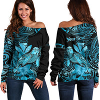(Custom Personalised) Hawaii Monk Seal Off Shoulder Sweater Polynesian Kakau With Kanaka Turquoise - Wonder Print Shop