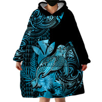 (Custom Personalised) Hawaii Monk Seal Wearable Blanket Hoodie Polynesian Kakau With Kanaka Turquoise - Wonder Print Shop