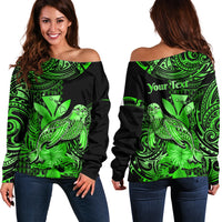 (Custom Personalised) Hawaii Monk Seal Off Shoulder Sweater Polynesian Kakau With Kanaka Green - Wonder Print Shop