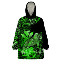 (Custom Personalised) Hawaii Monk Seal Wearable Blanket Hoodie Polynesian Kakau With Kanaka Green - Wonder Print Shop