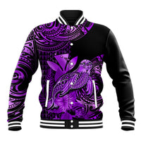 (Custom Personalised) Hawaii Monk Seal Baseball Jacket Polynesian Kakau With Kanaka Purple - Wonder Print Shop