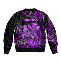 (Custom Personalised) Hawaii Monk Seal Sleeve Zip Bomber Jacket Polynesian Kakau With Kanaka Purple - Wonder Print Shop