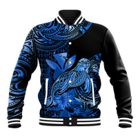 (Custom Personalised) Hawaii Monk Seal Baseball Jacket Polynesian Kakau With Kanaka Blue - Wonder Print Shop