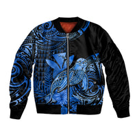(Custom Personalised) Hawaii Monk Seal Bomber Jacket Polynesian Kakau With Kanaka Blue - Wonder Print Shop