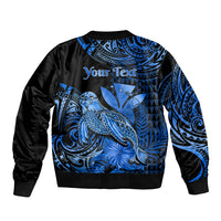 (Custom Personalised) Hawaii Monk Seal Sleeve Zip Bomber Jacket Polynesian Kakau With Kanaka Blue - Wonder Print Shop