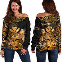 (Custom Personalised) Hawaii Monk Seal Off Shoulder Sweater Polynesian Kakau With Kanaka Gold - Wonder Print Shop