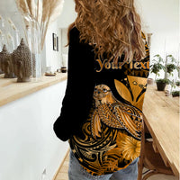(Custom Personalised) Hawaii Monk Seal Women Casual Shirt Polynesian Kakau With Kanaka Gold - Wonder Print Shop