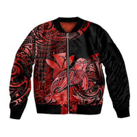(Custom Personalised) Hawaii Monk Seal Sleeve Zip Bomber Jacket Polynesian Kakau With Kanaka Red - Wonder Print Shop