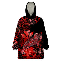 (Custom Personalised) Hawaii Monk Seal Wearable Blanket Hoodie Polynesian Kakau With Kanaka Red - Wonder Print Shop