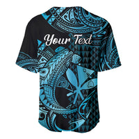 (Custom Personalised) Hawaii Hammerhead Shark Baseball Jersey Polynesian Kakau With Kanaka Turquoise - Wonder Print Shop