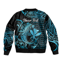 (Custom Personalised) Hawaii Hammerhead Shark Bomber Jacket Polynesian Kakau With Kanaka Turquoise - Wonder Print Shop